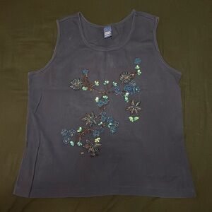 4/$20 | High Sierra Embroidered Tank Top with beads and sequins, floral branch